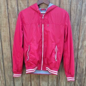 H&M LOGG Red Lined Hooded Windbreaker Vintage Retro Inspired Jacket Mens Size M